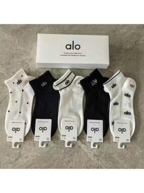 ALO Yoga Women's Black & White Dot & Stripe Ankle Socks 5-Pair Box Set